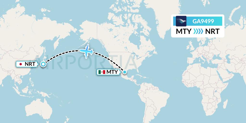 GA9499 Garuda Indonesia Flight Map: Monterrey to Tokyo
