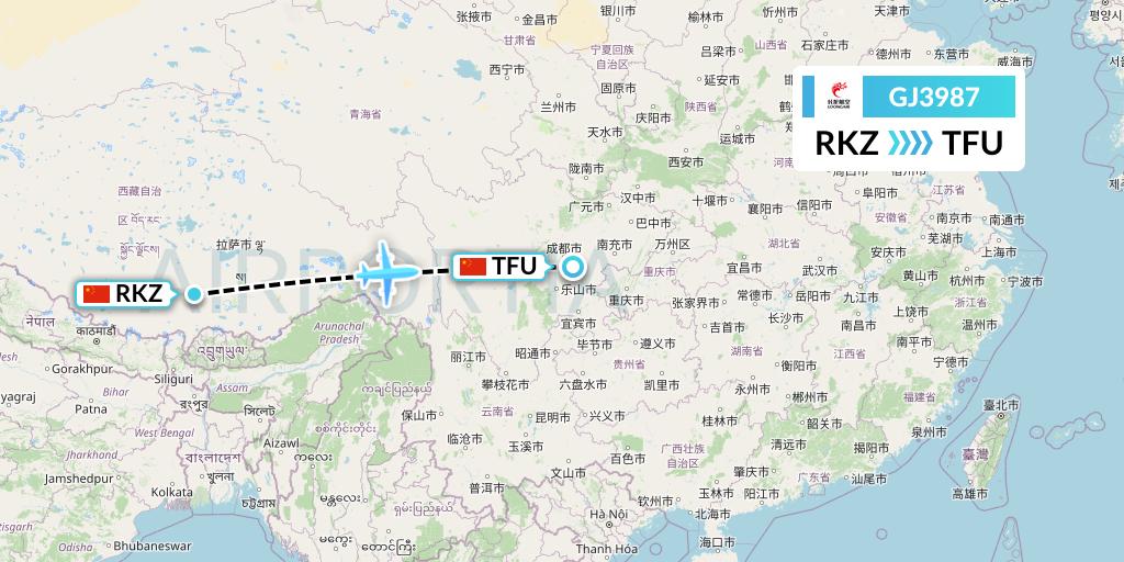 GJ3987 Loong Airlines Flight Map: Shigatse to Chengdu