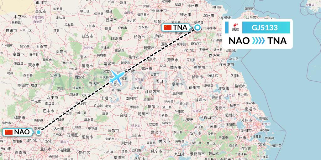GJ5133 Loong Airlines Flight Map: Nanchong to Jinan