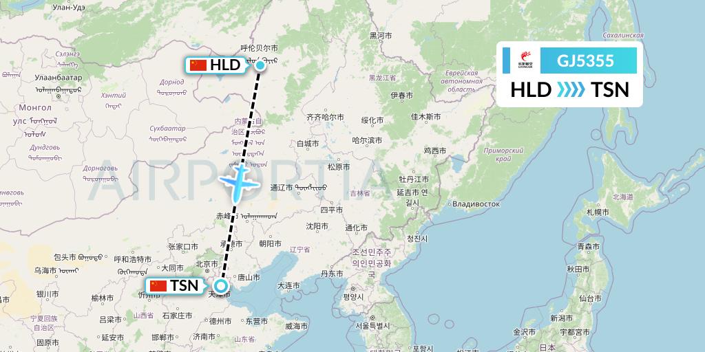 GJ5355 Loong Airlines Flight Map: Hailar to Tianjin