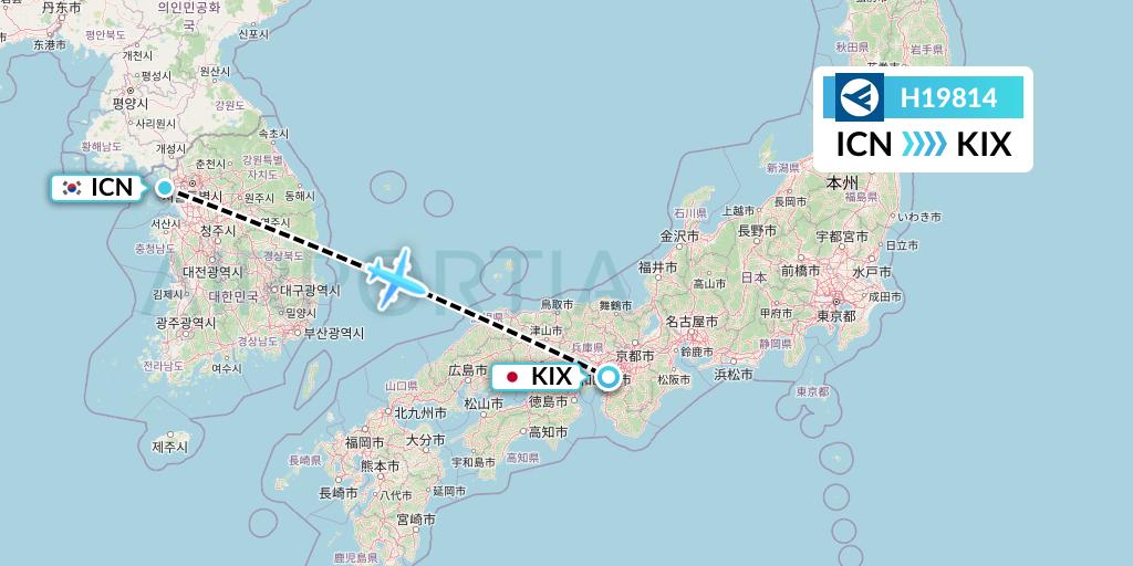 H19814 Hahn Air Systems Flight Map: Seoul to Osaka
