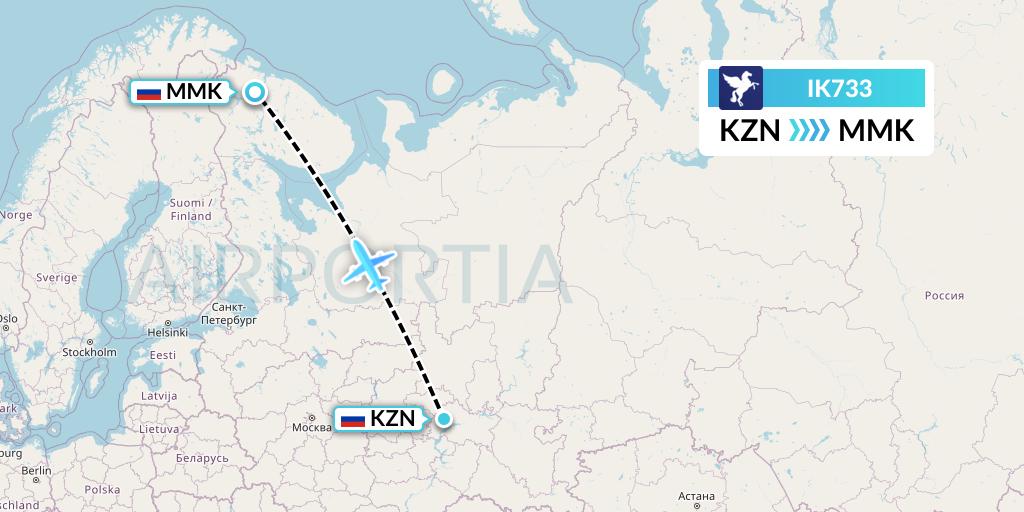 IK733 Air Kiribati Flight Map: Kazan to Murmansk