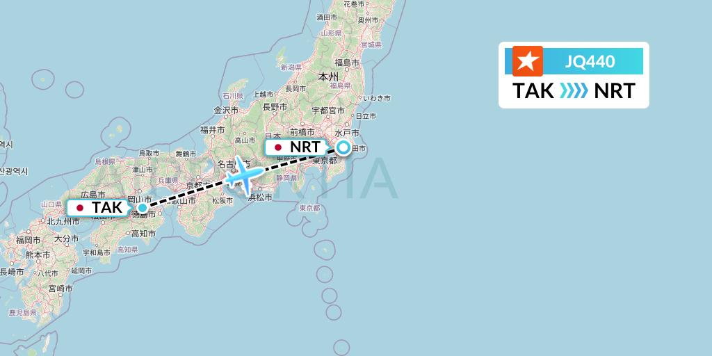 JQ440 Jetstar Airways Flight Map: Takamatsu to Tokyo