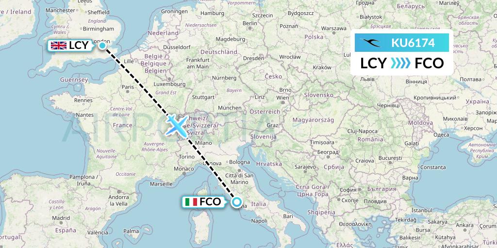 KU6174 Kuwait Airways Flight Map: London to Rome
