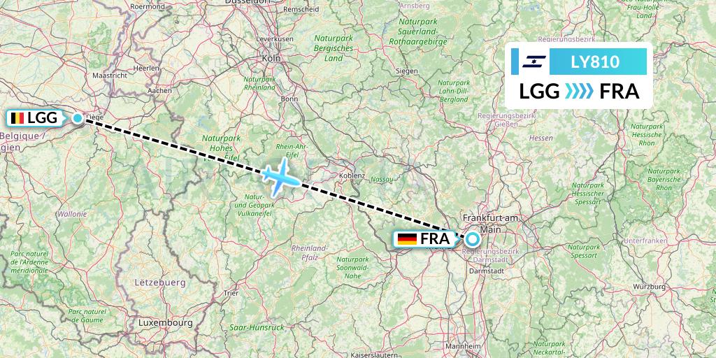 LY810 El Al Flight Map: Liege to Frankfurt