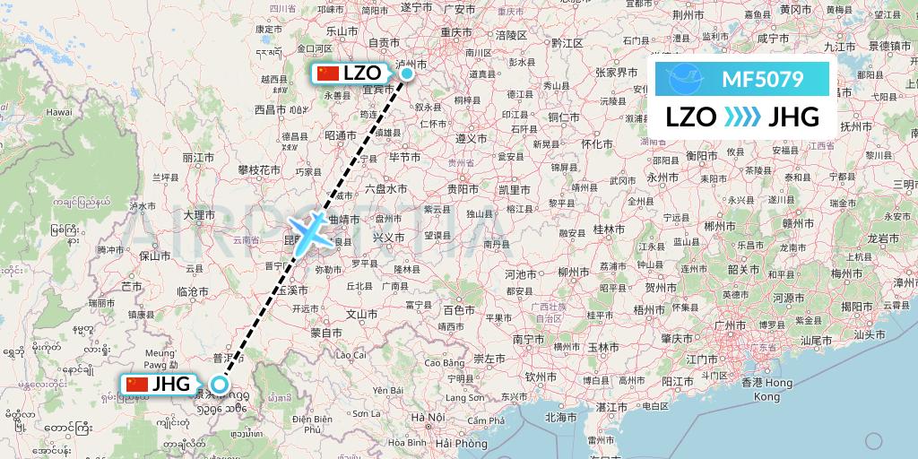 MF5079 Xiamen Airlines Flight Map: Luzhou to Jinghong