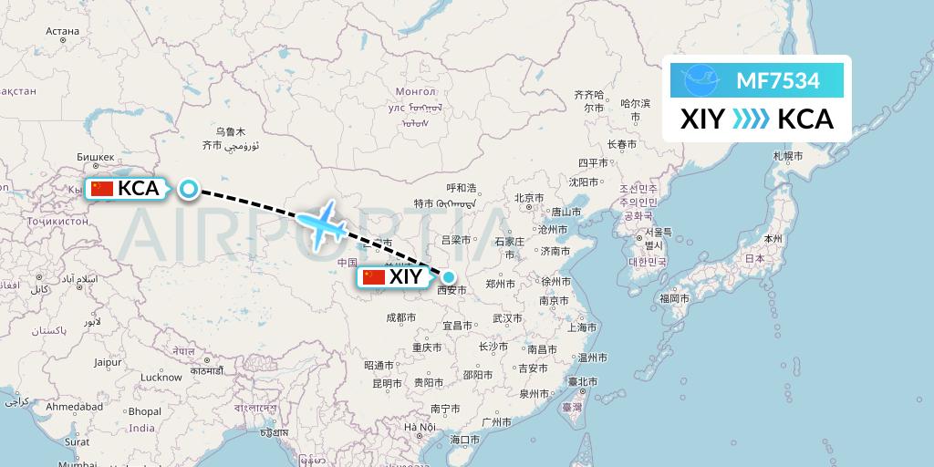 MF7534 Xiamen Airlines Flight Map: Xi'an to Kuqa