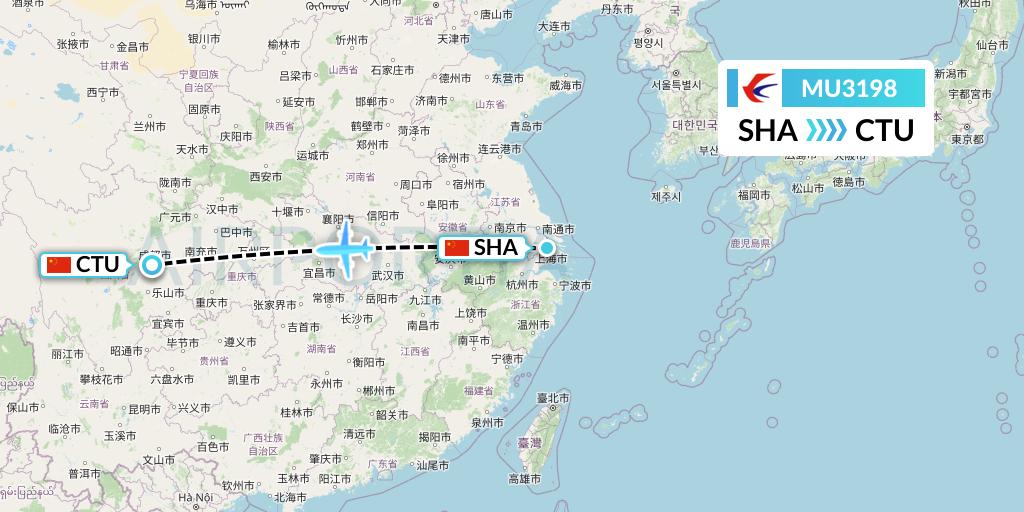 MU3198 China Eastern Airlines Flight Map: Shanghai to Chengdu