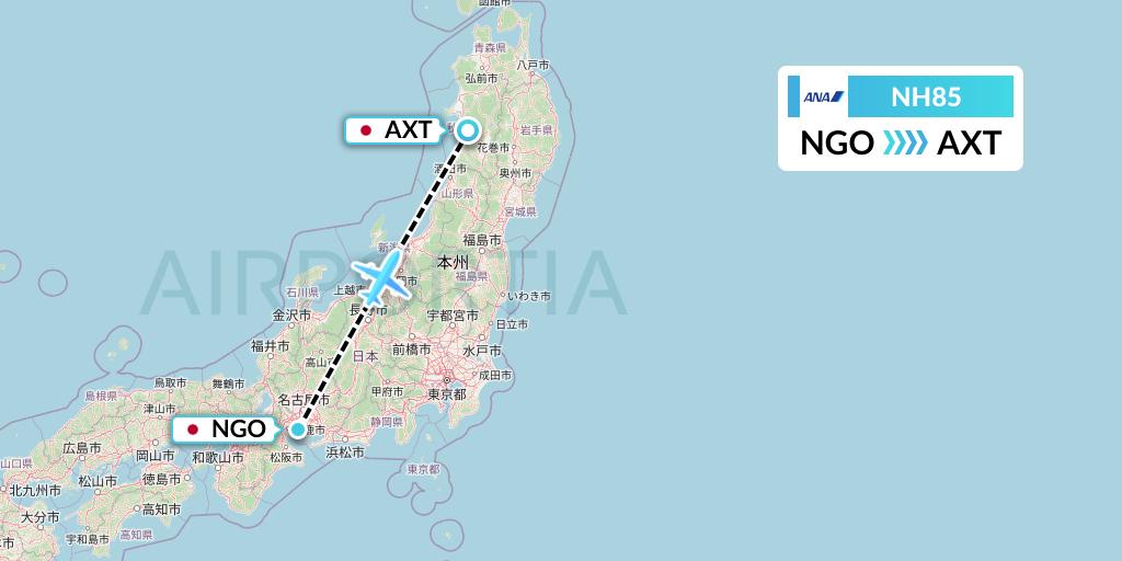 NH85 All Nippon Airways Flight Map: Nagoya to Akita