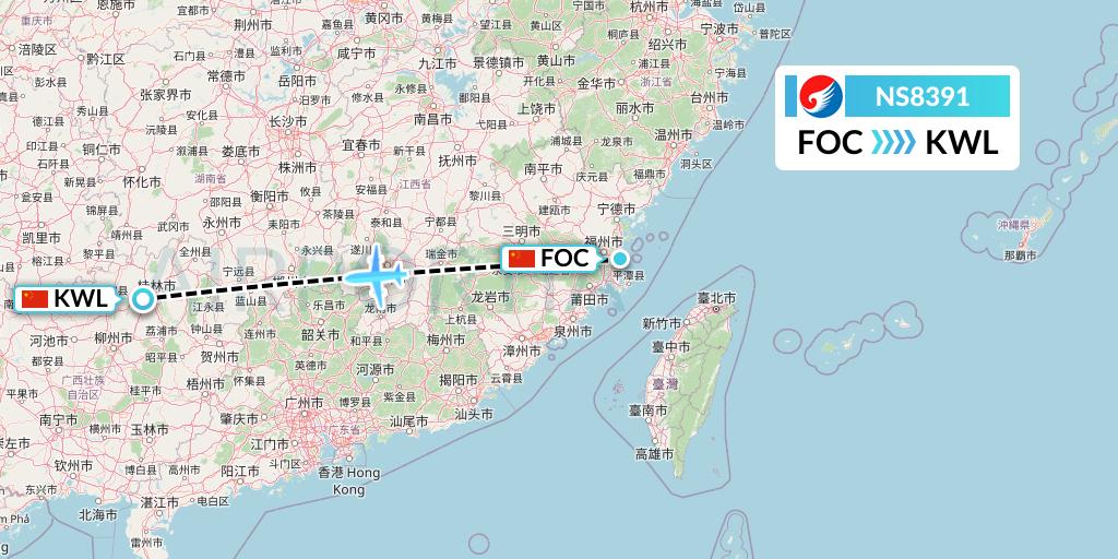 NS8391 Hebei Airlines Flight Map: Fuzhou to Guilin