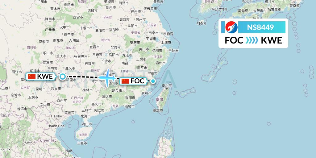 NS8449 Hebei Airlines Flight Map: Fuzhou to Guiyang