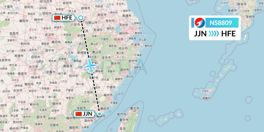 NS8809 Hebei Airlines Flight Map: Jinjiang to Hefei