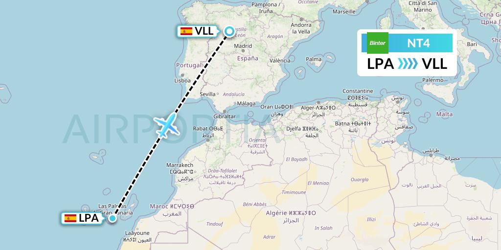 NT4 Binter Canarias Flight Map: Las Palmas to Valladolid