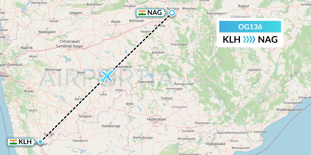 OG136 Fly Play Flight Map: India to Nagpur