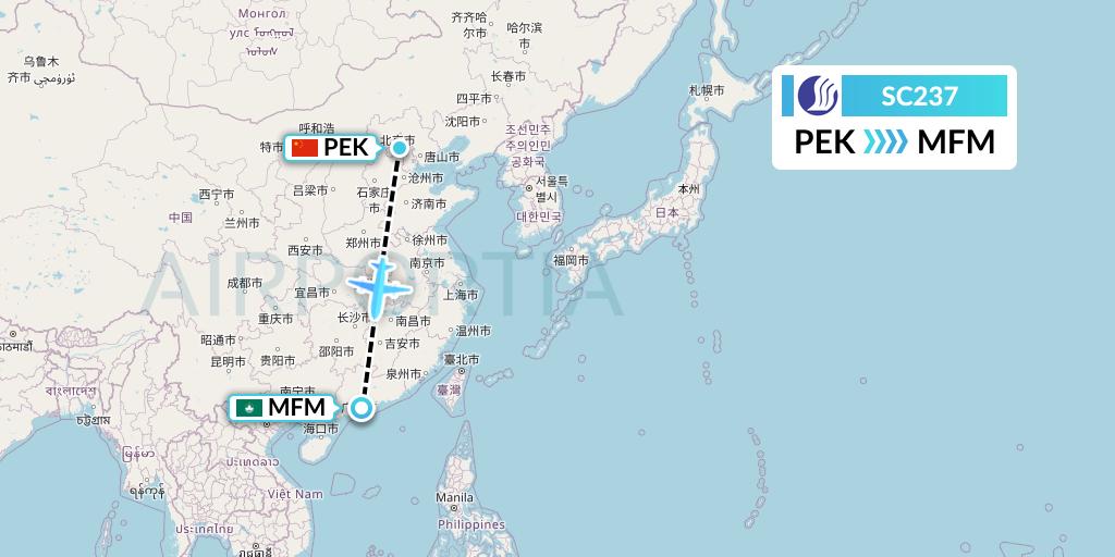 SC237 Shandong Airlines Flight Map: Beijing to Macau