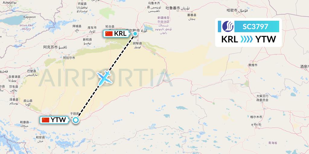 SC3797 Shandong Airlines Flight Map: Korla to Xichang
