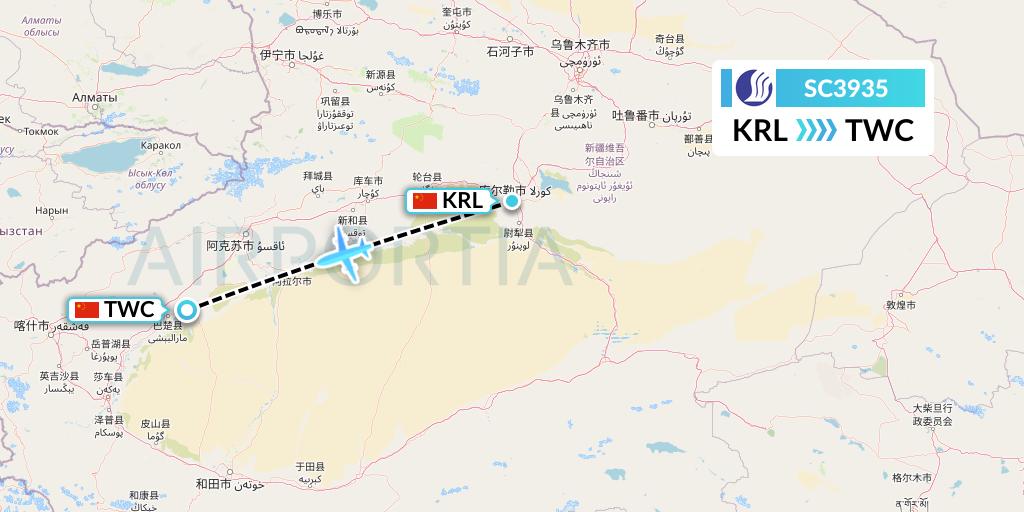 SC3935 Shandong Airlines Flight Map: Korla to Kashgar