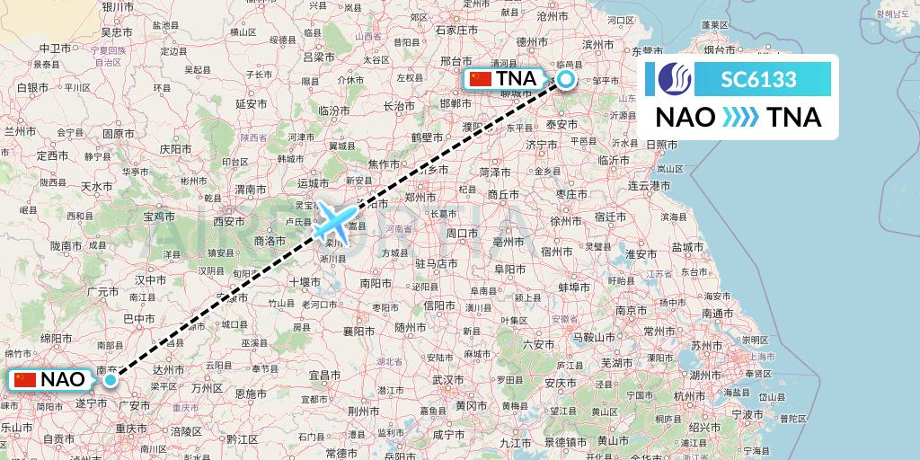 SC6133 Shandong Airlines Flight Map: Nanchong to Jinan
