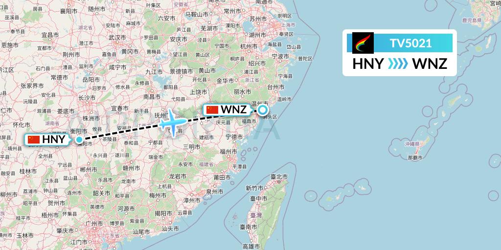TV5021 Tibet Airlines Flight Map: Hengyang to Wenzhou