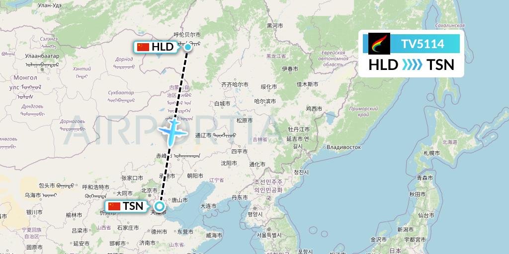 TV5114 Tibet Airlines Flight Map: Hailar to Tianjin