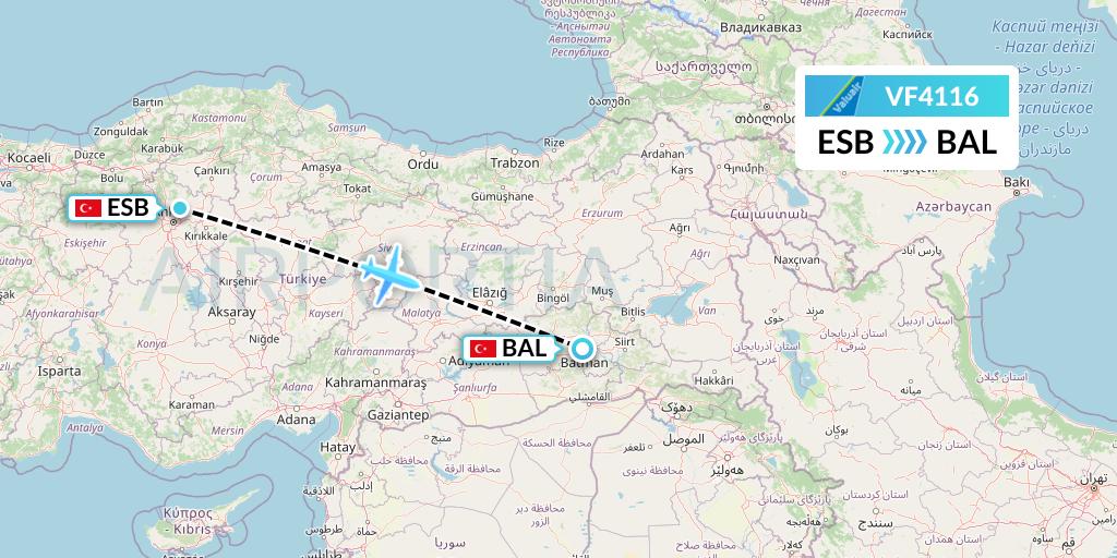 VF4116 ValuAir Flight Map: Ankara to Batman