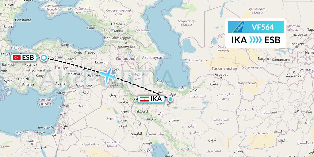 VF564 ValuAir Flight Map: Tehran to Ankara