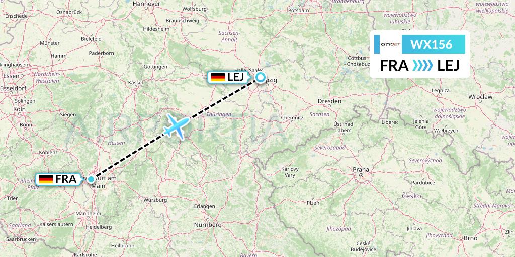 WX156 Cityjet Flight Map: Frankfurt to Leipzig