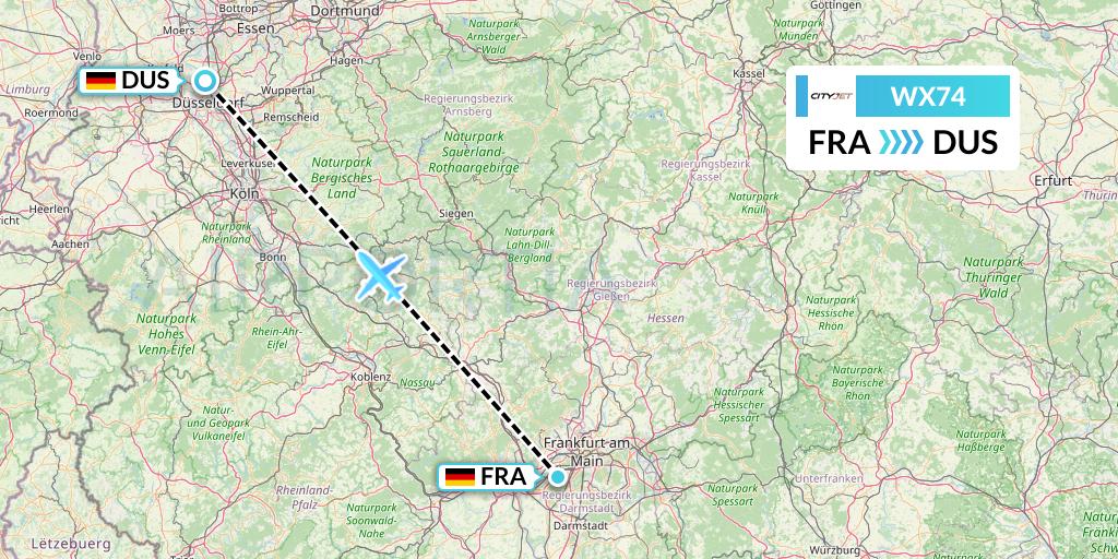 WX74 Cityjet Flight Map: Frankfurt to Dusseldorf