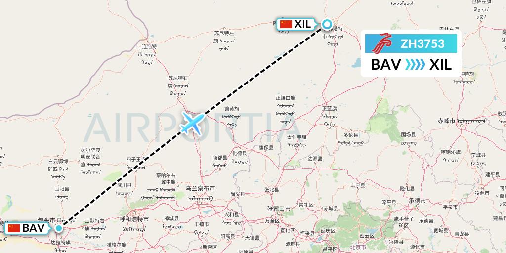 ZH3753 Shenzhen Airlines Flight Map: Baotou to Xilinhot
