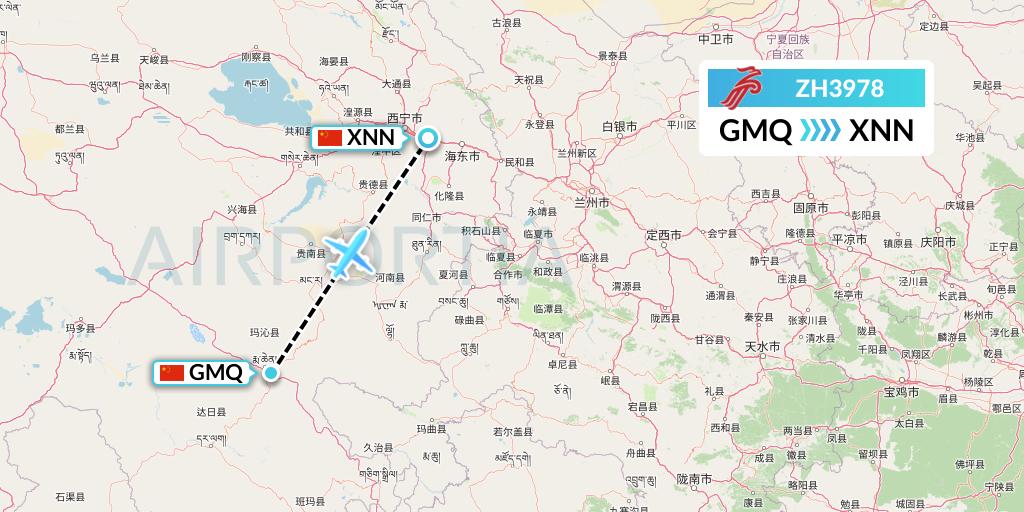 ZH3978 Shenzhen Airlines Flight Map: Golog to Xining