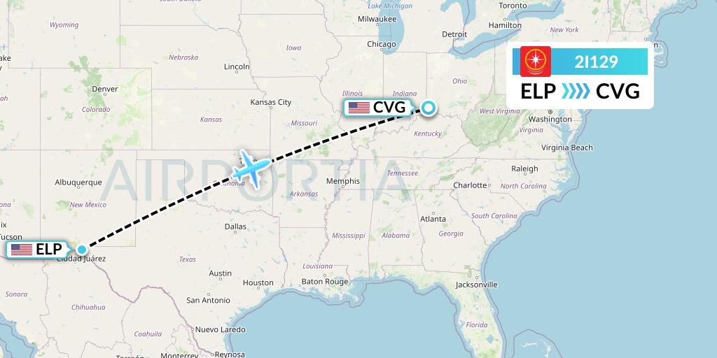 2I129 Star Peru Flight Map: El Paso to Cincinnati