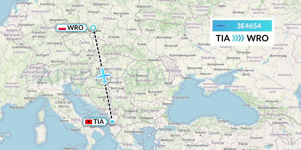 3E4654 Air Choice One Flight Map: Tirana to Wroclaw