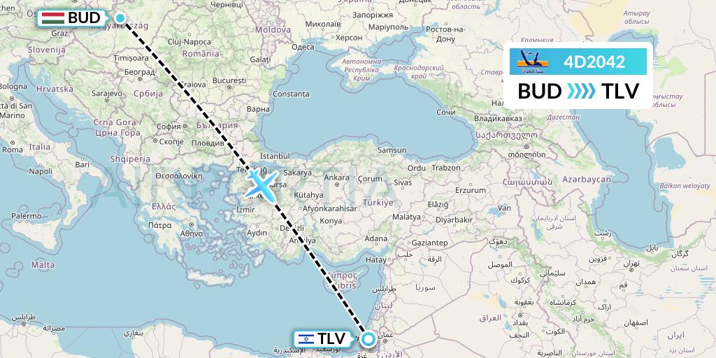 4D2042 Air Sinai Flight Map: Budapest to Tel Aviv
