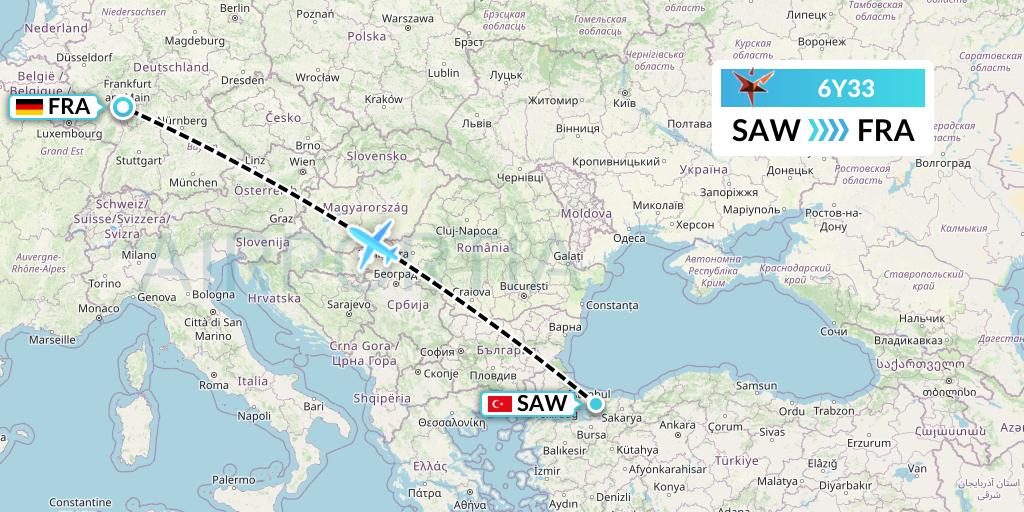 6Y33 SmartLynx Flight Map: Istanbul to Frankfurt