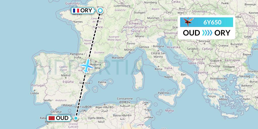 6Y650 SmartLynx Flight Map: Oujda to Paris