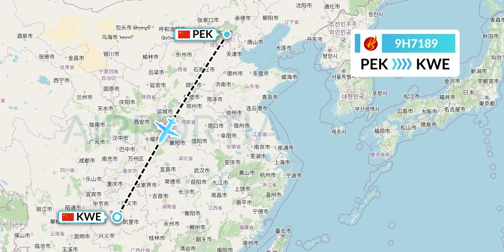 9H7189 Air Changan Flight Map: Beijing to Guiyang