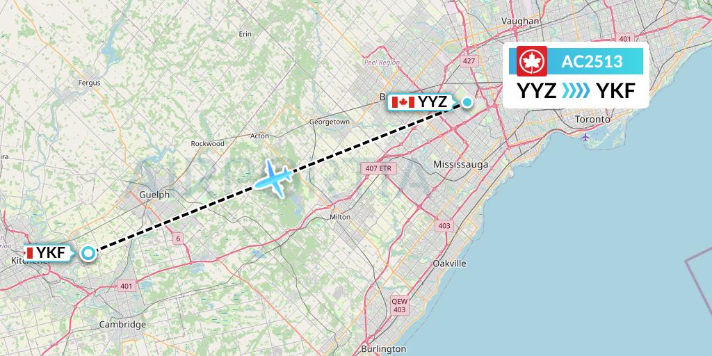 AC2513 Air Canada Flight Map: Toronto to Waterloo
