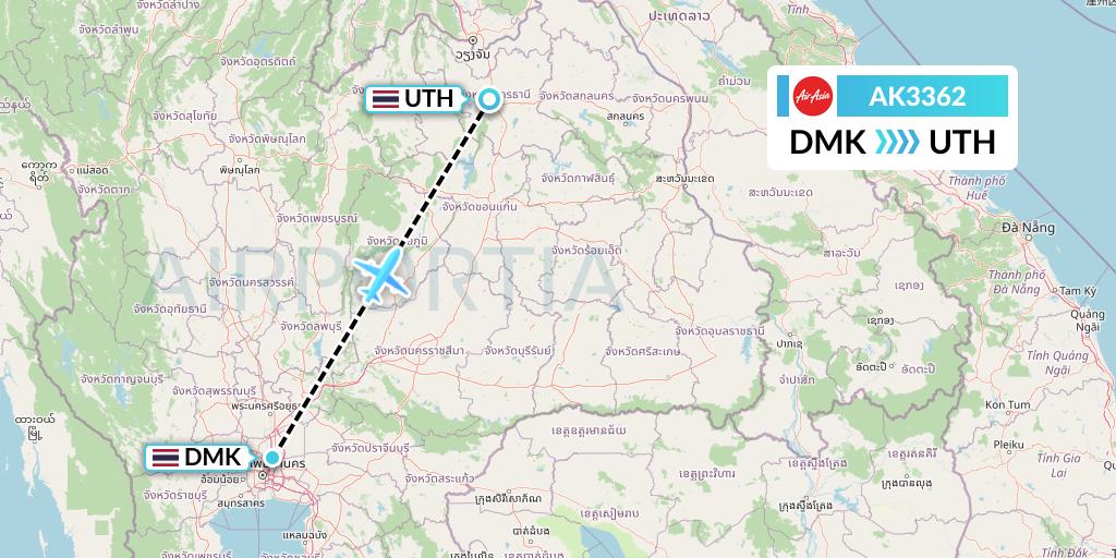 AK3362 AirAsia Flight Map: Bangkok to Udon Thani