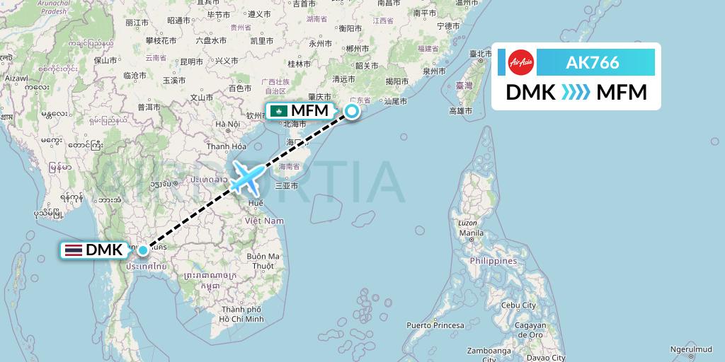 AK766 AirAsia Flight Map: Bangkok to Macau