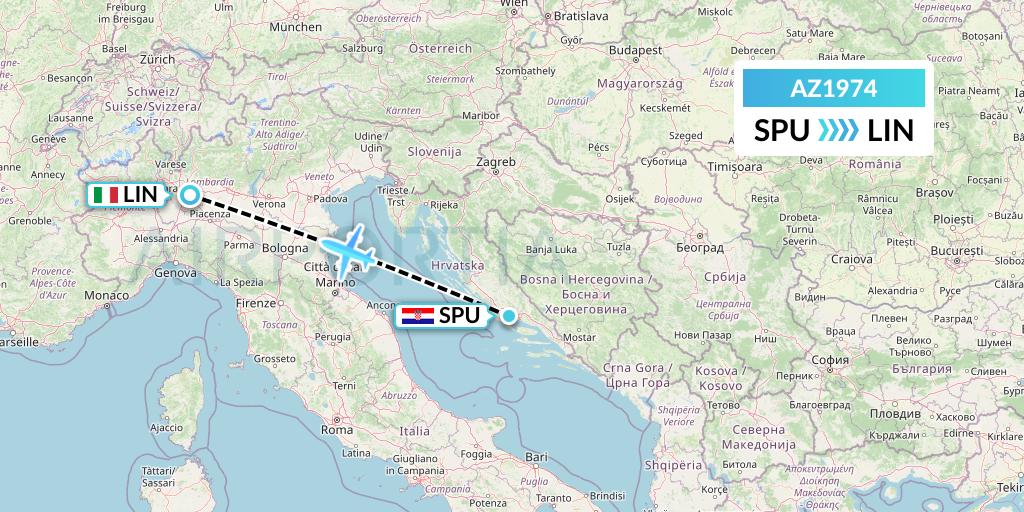 AZ1974 ITA Airways Flight Map: Split to Milan