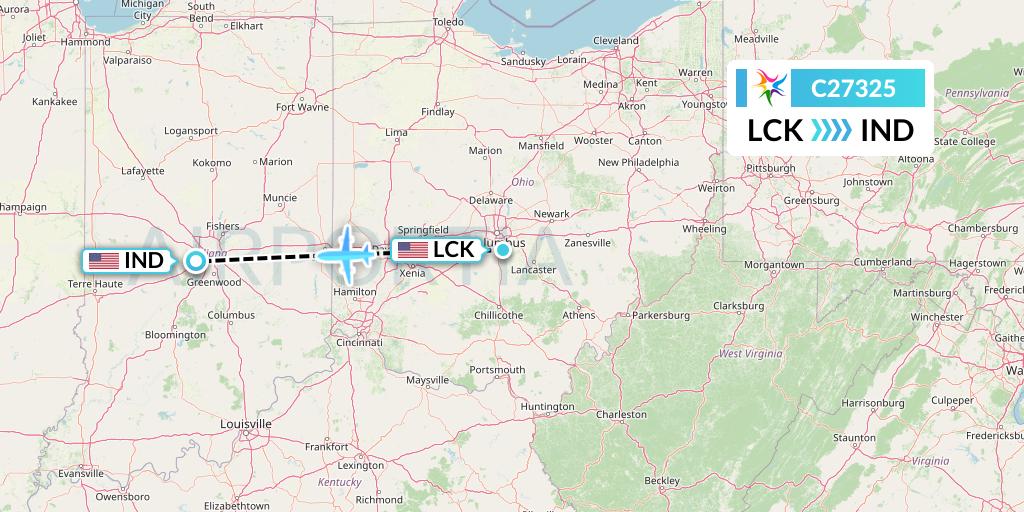 C27325 Ceiba Intercontinental Flight Map: Columbus to Indianapolis