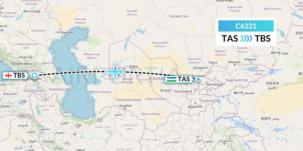 C6221 Capitol Air Express Flight Map: Tashkent to Tbilisi