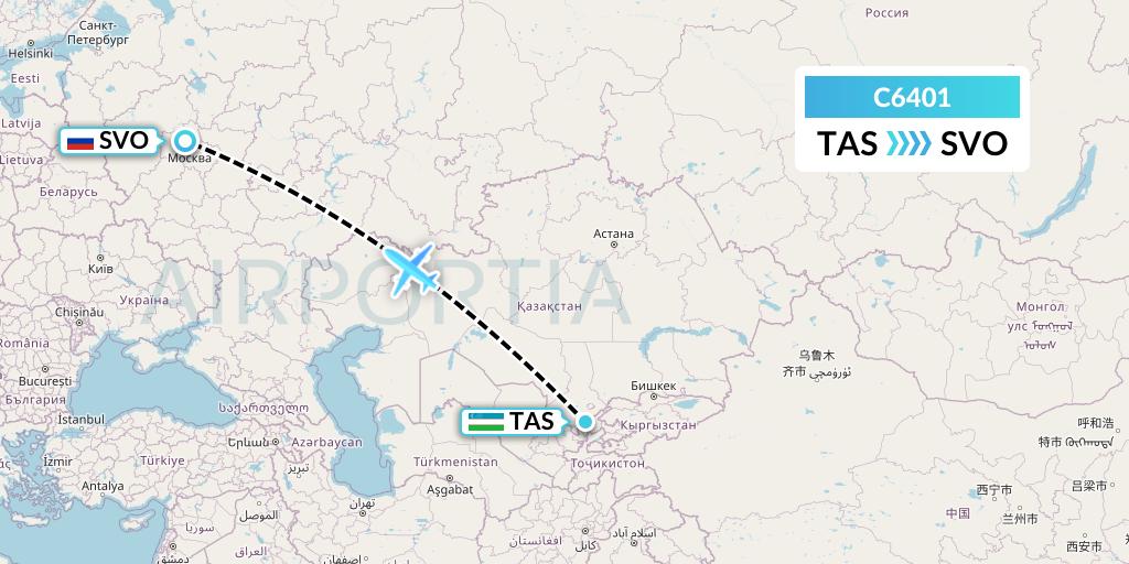 C6401 Capitol Air Express Flight Map: Tashkent to Moscow