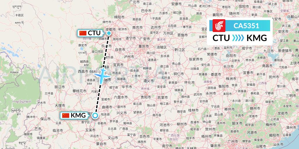 CA5351 Air China Flight Map: Chengdu to Kunming