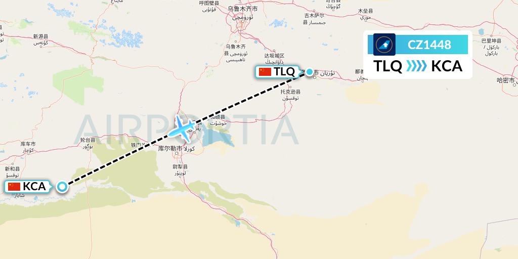 CZ1448 China Southern Airlines Flight Map: Turpan to Kuqa
