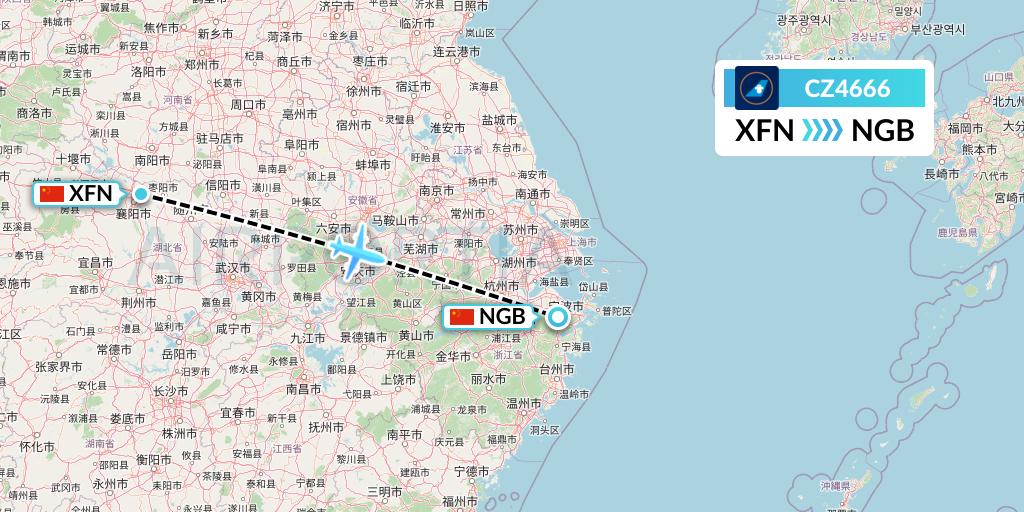 CZ4666 China Southern Airlines Flight Map: Xiangyang to Ningbo