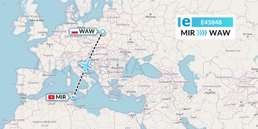 E45848 Estelar Latinoamerica C.A. Flight Map: Monastir to Warsaw