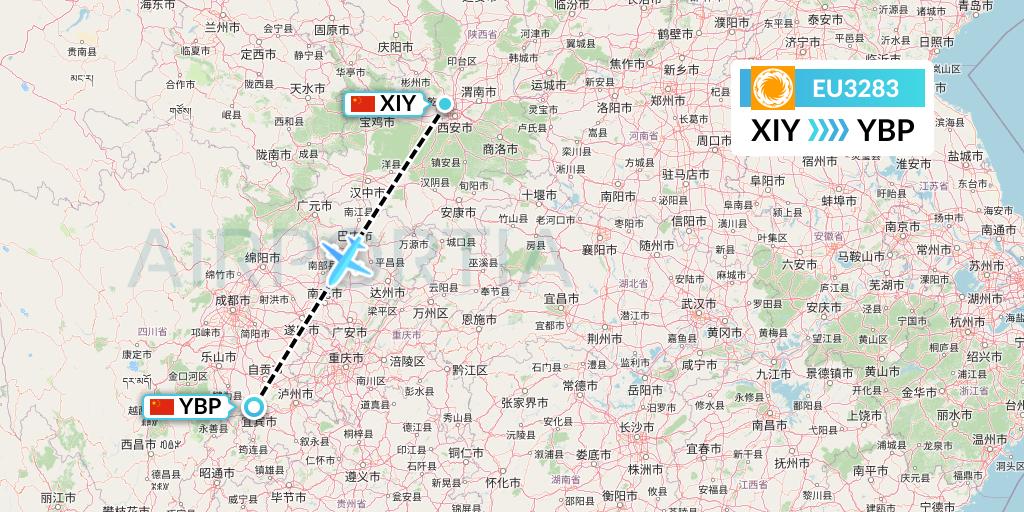 EU3283 Chengdu Airlines Flight Map: Xi'an to Yibin