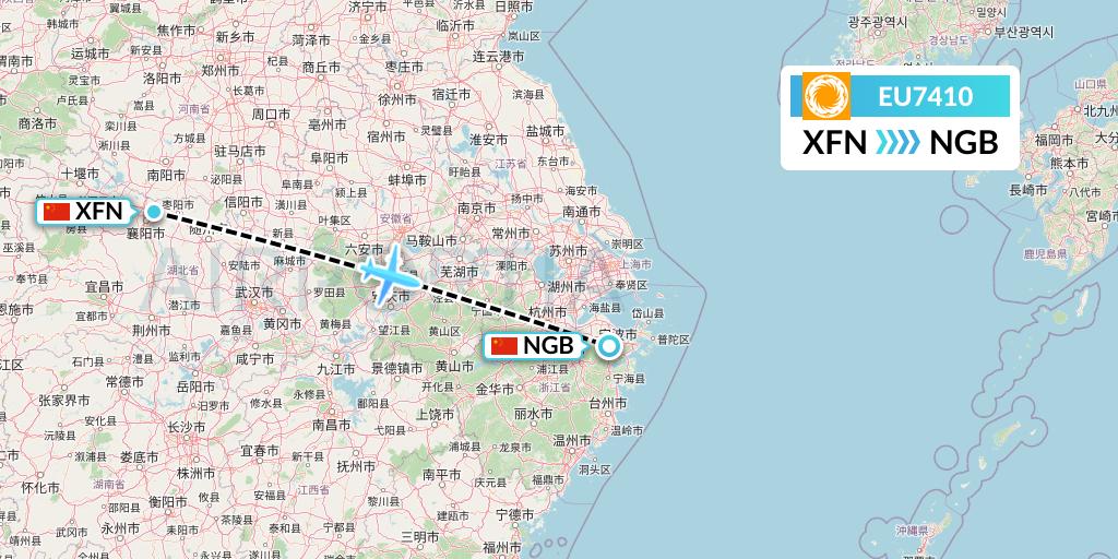 EU7410 Chengdu Airlines Flight Map: Xiangyang to Ningbo