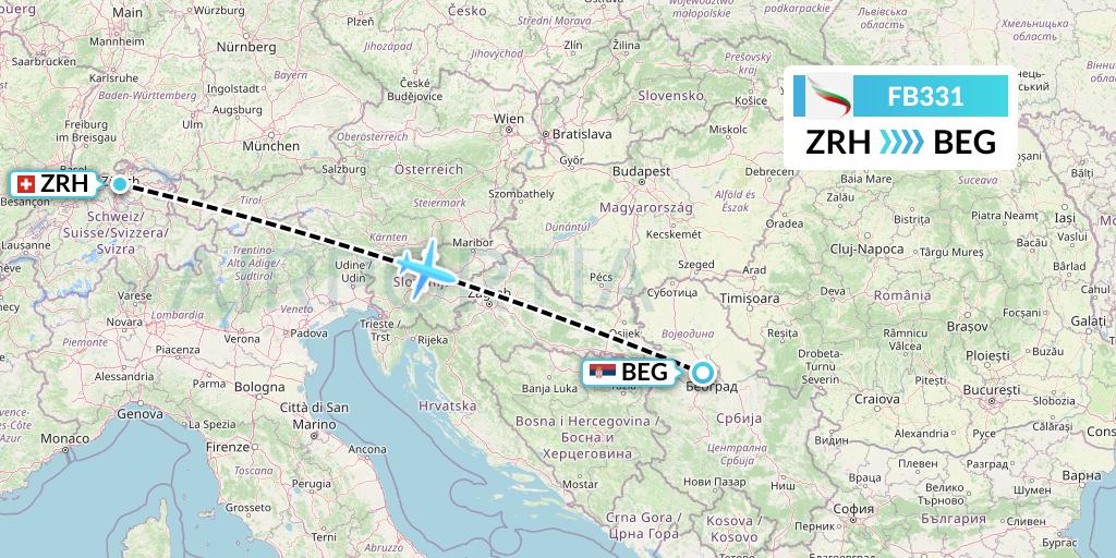 FB331 Bulgaria Air Flight Map: Zurich to Belgrade